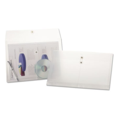 Poly String & Button Envelope, String & Button Closure, 8.5 x 14, Clear, 3/Pack