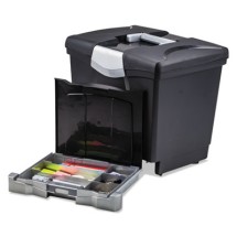 Portable File Box with Drawer, Letter Files, 14" x 11.25" x 14.5", Black