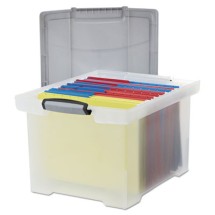 Portable File Tote with Locking Handles, Letter/Legal Files, 18.5" x 14.25" x 10.88", Clear/Silver