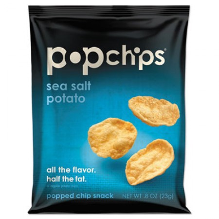 Popchips Potato Chips, Sea Salt Flavor, 0.8 oz Bag, 24/Carton