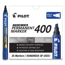 Pilot Premium 400 Permanent Marker, Broad Chisel Tip, Blue, 36/Pack