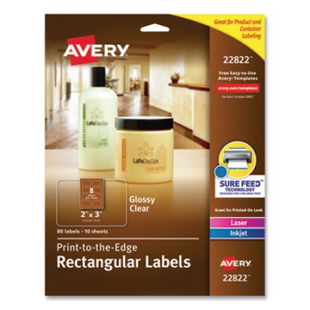Print-to-the-Edge Labels w/ Sure Feed & Easy Peel, 2 x 3, Glossy Clear, 80/Pack