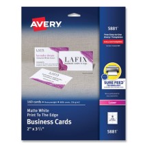Print-to-the-Edge Microperforated Business Cards with Sure Feed Technology, Color Laser, 2 x 3.5, Wht, 160/Pack