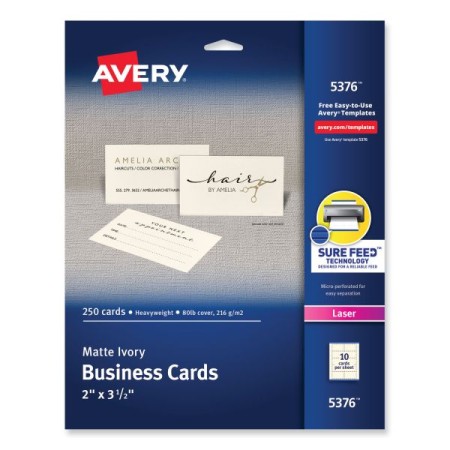 Printable Microperforated Business Cards with Sure Feed Technology, Laser, 2 x 3.5, Ivory, Uncoated, 250/Pack
