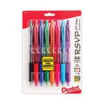R.S.V.P. RT Retractable Ballpoint Pen, 1mm, Assorted Ink, Clear Barrel, 8/Pack