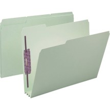 Recycled Pressboard Folders with Two SafeSHIELD Coated Fasteners, 1/3-Cut Tabs, 3" Expansion, Letter Size, Gray-Green, 25/Box