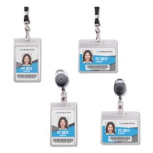 Resealable ID Badge Holder, Cord Reel, Horizontal, 3.75 x 4.13, Clear, 10/Pack