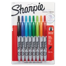 Sharpie Retractable Permanent Marker, Extra-Fine Needle Tip, Assorted Colors, 8/Set