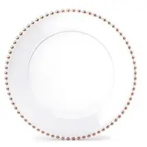 TigerChef Round Rose Gold Beaded Rim Glass Charger Plate 13&quot;