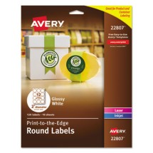Round Print-to-the Edge Labels with Sure Feed and Easy Peel, 2" dia, Glossy Clear, 120/Pack