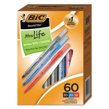 BIC Round Stic Xtra Life Stick Ballpoint Pen, 1.2 mm, Blue Ink, Gray Barrel, 240/Carton