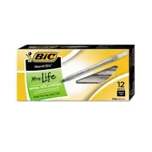 BIC Round Stic Xtra Precision Stick Ballpoint Pen, 0.8mm, Black Ink, Smoke Barrel, Dozen