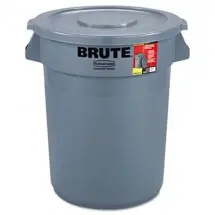 Rubbermaid Brute Gray Round Waste Container with Lid, 32 Gallon