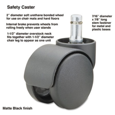 Safety Casters, Oversize Neck Polyurethane, B Stem, 110 lbs/Caster, 5/Set