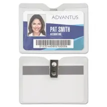 Security ID Badge Holder with Clip, Horizontal, 3.5 x 3.75, Clear, 50/Box