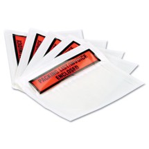 Self-Adhesive Packing List Envelope, 4.5 x 5.5, Clear/Orange, 100/Box