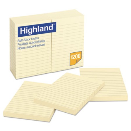 Highland Self-Stick Notes, 3 x 5, Yellow, 100-Sheet, 12/Pack