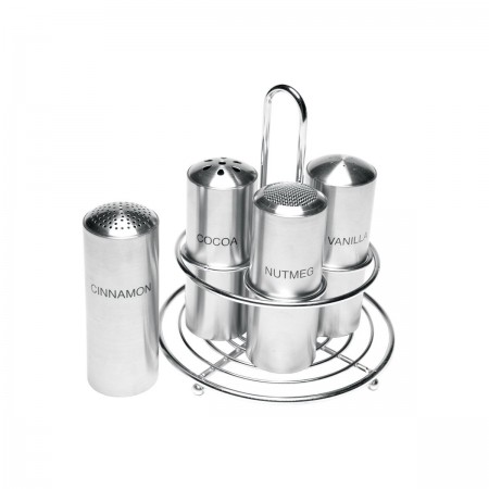 Service Ideas STOCFCR Crested Stainless Steel Coffee Condiment 4 Shaker Caddy
