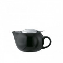 Service Ideas TPC16BL Black Ceramic Teapot with Lid, Infuser Basket, 16 oz.