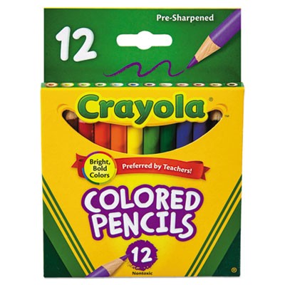 Crayola Short-Length Colored Pencil Set, 3.3 mm, 2B (#1), Assorted Lead/Barrel Colors, Dozen