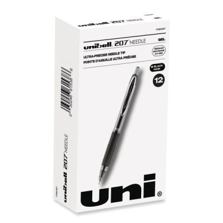 Signo 207 Needle Point Retractable Gel Pen, 0.7mm, Black Ink/Barrel, Dozen