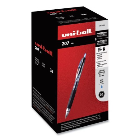 Signo 207 Retractable Gel Pen Value Pack, 0.7mm, Blue Ink, Black Barrel, 36/Box