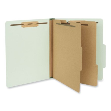 Six--Section Pressboard Classification Folders, 2 Dividers, Letter Size, Gray-Green, 10/Box