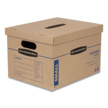 SmoothMove Classic Moving & Storage Boxes, Small, Half Slotted Container (HSC), 15 x 12 x 10, Brown Kraft/Blue, 10/Carton