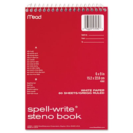 Spell-Write Wirebound Steno Book, Gregg Rule, 6 x 9, White, 80 Sheets