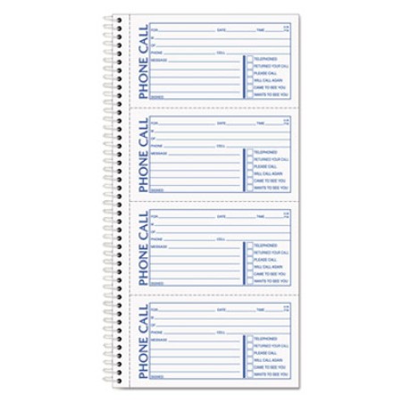 Spiralbound Message Book, 4 1/4 x 5, Carbonless Duplicate, 200 Sets/Book