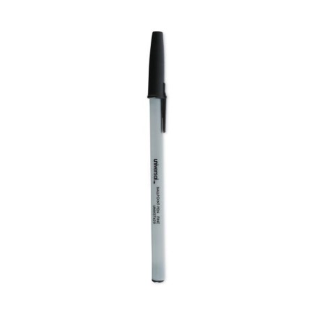 Stick Ballpoint Pen, Fine 0.7mm, Black Ink, Gray Barrel, Dozen