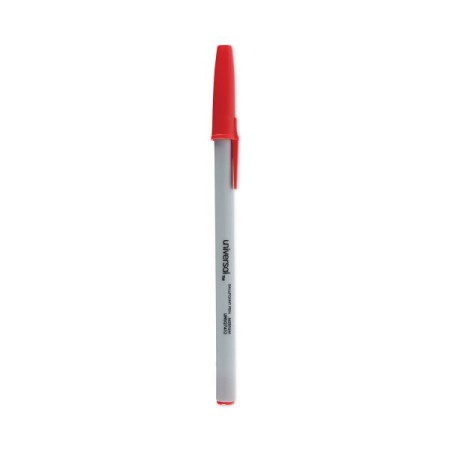 Stick Ballpoint Pen, Medium 1mm, Red Ink, Gray Barrel, Dozen