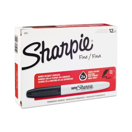 Sharpie Super Permanent Marker, Fine Bullet Tip, Black, 12/Pack