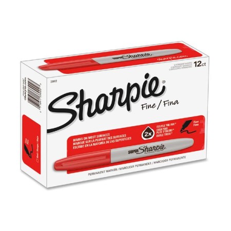 Sharpie Super Permanent Marker, Fine Bullet Tip, Red, 12/Pack