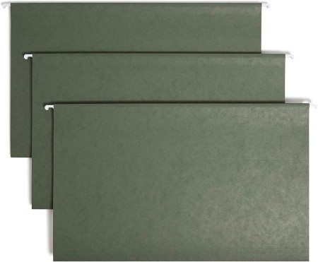 TUFF Hanging Folders with Easy Slide Tab, Legal Size, 1/3-Cut Tab, Standard Green, 20/Box