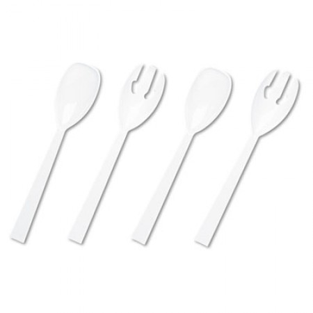 Table Set Two White Plastic Serving Forks & Spoons Set, 12 Sets