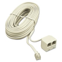 Telephone Extension Cord, Plug/Dual Jack, 25 ft., Almond