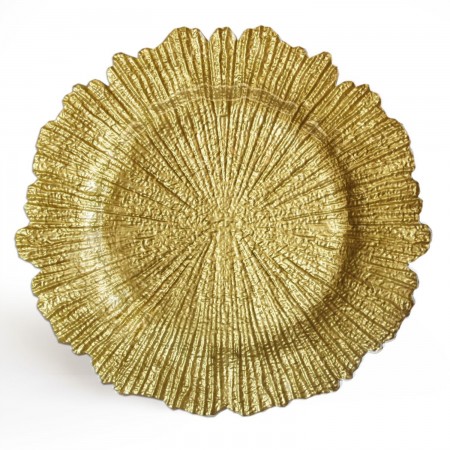 The Jay Companies 1470110 Round Reef Gold Glass Charger Plate 13"