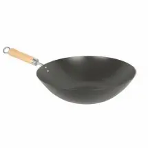 Thunder Group TF001 Non Stick Carbon Steel Wok with Wood Handle 12&quot;