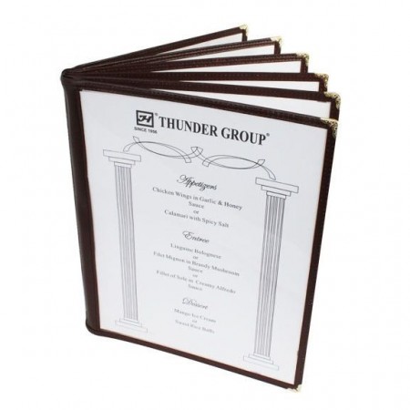 Thunder Group PLMenu-6BR Brown 6-Page Book Fold Menu Cover 8-1/2" x 11"
