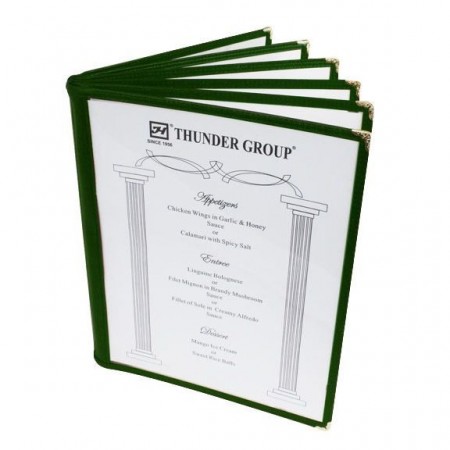 Thunder Group PLMenu-6GR Green 6-Page Book Fold Menu Cover 8-1/2" x 11"