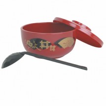 Thunder Group PLNB001 Japanese Red Soba Bowl With Lid And Ladle 30 oz