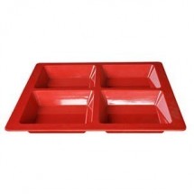 Thunder Group PS5104RD Passion Red Melamine Square 4 Section Compartment Tray 60 oz. - 1/2 doz.