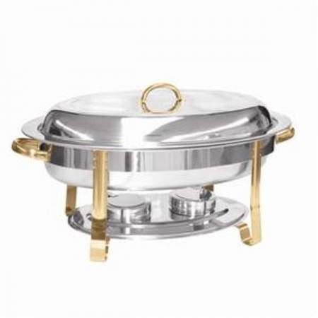 Thunder Group SLRCF0836GH Stainless Steel Oval Chafer with Gold Accents  6 Qt. 