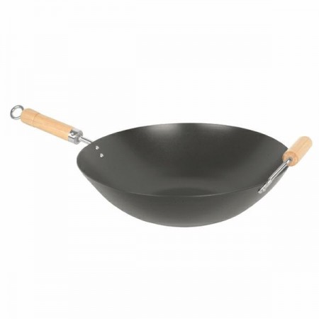 Thunder Group TF002 Non Stick Carbon Steel Wok with Wood Handle 14"