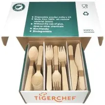 TigerChef 100% Eco-Friendly Biodegradable Birchwood Cutlery, Assorted, 350/Pack