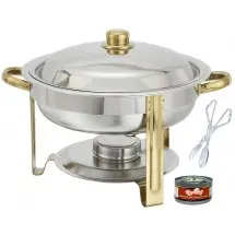 TigerChef Gold Accented Round Chafer 4 Qt. With Tong and Fuel