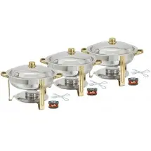 TigerChef Round Gold Accented Chafing Dish 4 Qt. with Free Chafing Gel and Tongs - Set of 3 Best Set