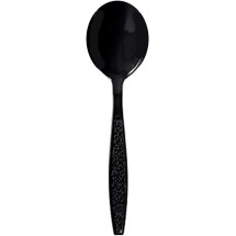TigerChef Black Plastic Soup Spoons with Textured Handles, 1000/Pack