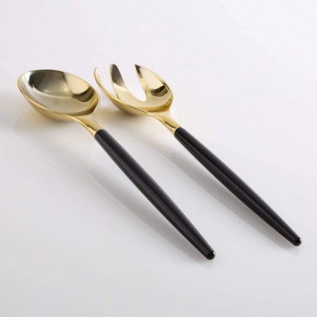 TigerChef Black and Gold Two Tone Plastic Serving Spoon/Fork Set